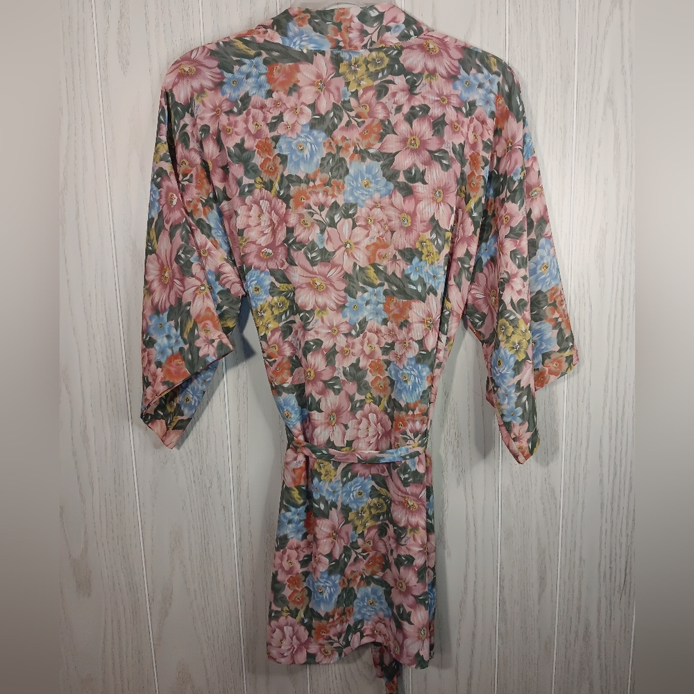 VTG Victoria's Secret Floral Satin Gold Label Kimono/Robe/Peignoir One Size - Picture 7 of 10